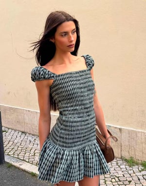 Labelrail x Barbara Ines gingham check textured mini dress in aqua blue
