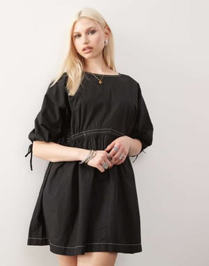 COLLUSION smock mini summer dress in black