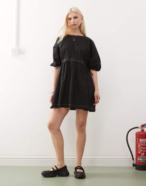 COLLUSION smock mini summer dress in black