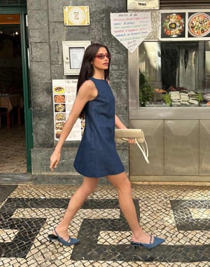 Labelrail x Barbara Ines back detail denim mini shift dress in indIgo blue