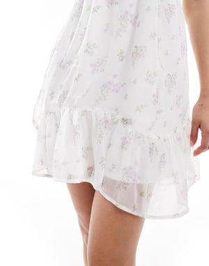 Hollister asymmetric vintage mini swing dress in white floral