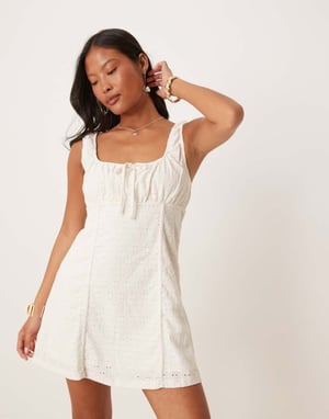 Vila Petite broderie milkmaid style mini dress in white