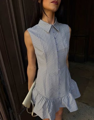 Labelrail x Barbara Ines fitted ripstop button through mini dress in grey