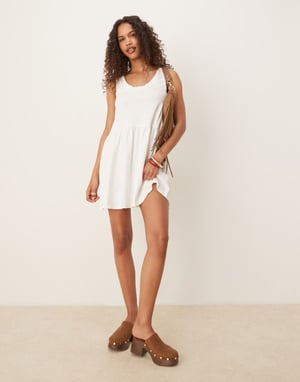 ASOS DESIGN ruched scoop smock mini dress in off white