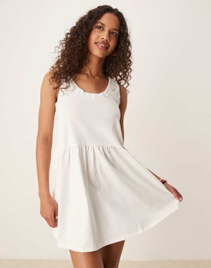 ASOS DESIGN ruched scoop smock mini dress in off white