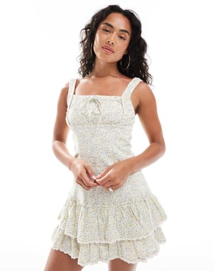 Cotton On Riley corset mini dress in floral lemon