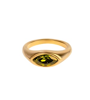 Gold Plated PVD Waterproof Stainless Steel Marquise Green Crystal Rubover Ring