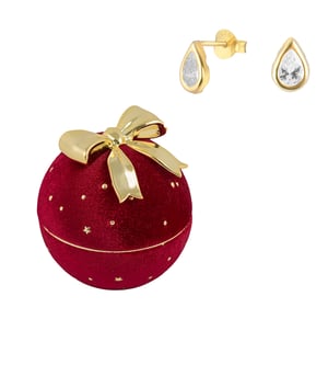 Gold Plated Cubic Zirconia Tear Shape Earrings With Bauble Novelty Box
