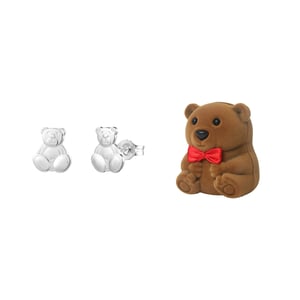 Sterling Silver Stud Teddy Bear Earrings With Teddy Bear Novelty Box