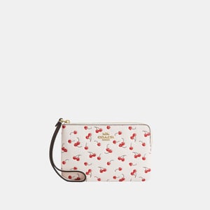 Corner Zip Wristlet With Cherry Print