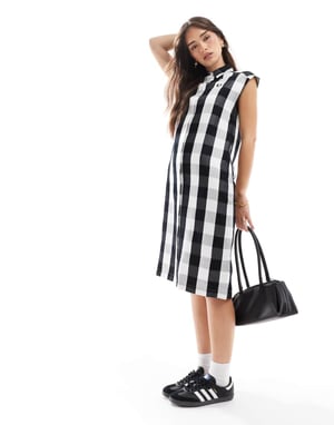 Fred Perry monochrome check shirt dress in white