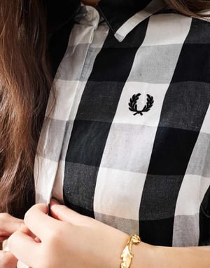 Fred Perry monochrome check shirt dress in white