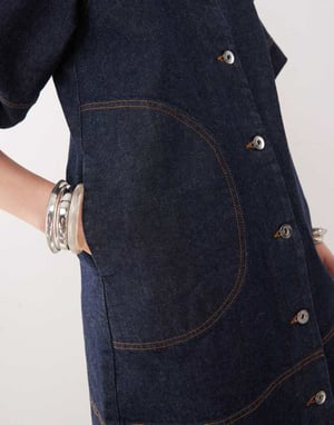 COLLUSION denim shirt dress with puff sleeves in rinse wash