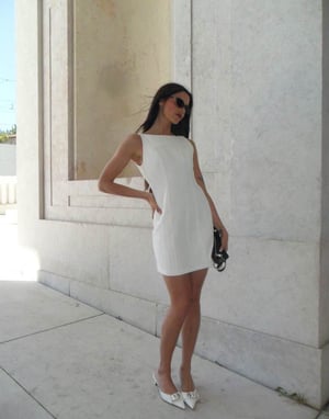 Labelrail x Barbara Ines fitted linen shift dress in off-white
