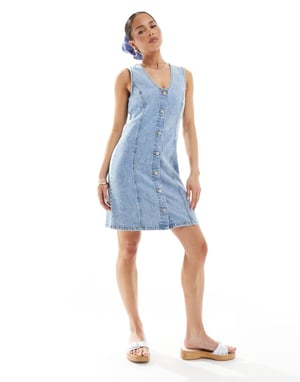 JJXX scoop neck denim dress in light blue