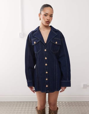 Labelrail x Jennifer McKing structured denim shirt dress in indigo blue