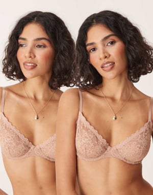 ASOS DESIGN Lila 2 pack underwired bra in sand