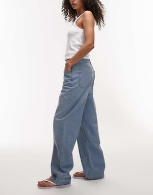 Topshop mid rise loose fit straight jean in bleach