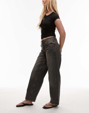 Topshop Hourglass Cinch low rise relaxed jean in dark vintage grey