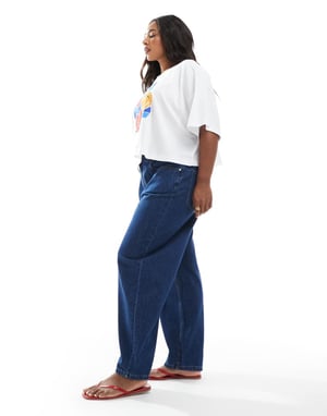 ASOS DESIGN Curve barrel jeans in clean darkwash