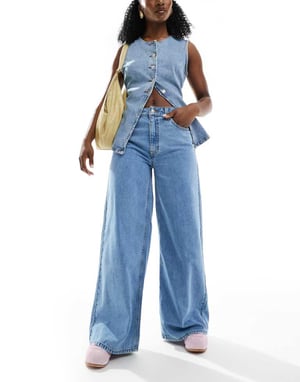 ASOS DESIGN high waist wide leg jeans in clean blue