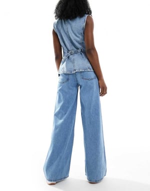 ASOS DESIGN high waist wide leg jeans in clean blue