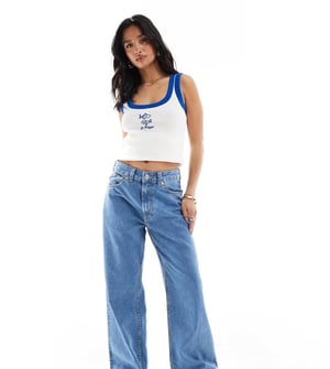ASOS DESIGN Petite wide leg dad jeans in clean blue