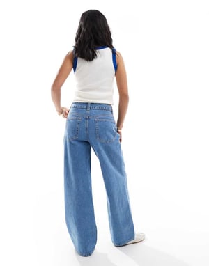 ASOS DESIGN Petite wide leg dad jeans in clean blue