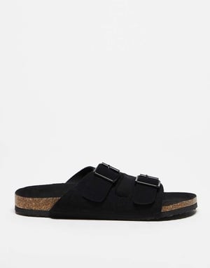ASOS DESIGN two strap sandals in black with cork sole