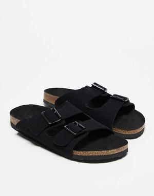 ASOS DESIGN two strap sandals in black with cork sole