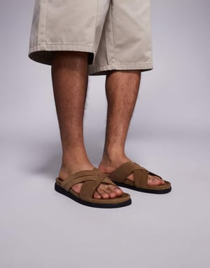 ASOS DESIGN cross over strap sandals in stone suede