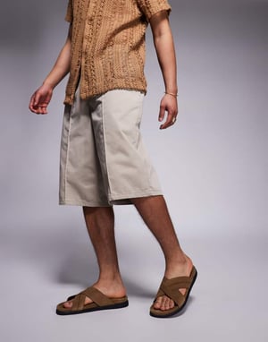 ASOS DESIGN cross over strap sandals in stone suede