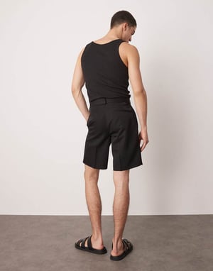 ASOS DESIGN smart straight leg shorts in black