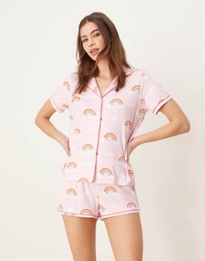 Urban Threads revere pyjama short sleeve shirt and shorts in rainbow print