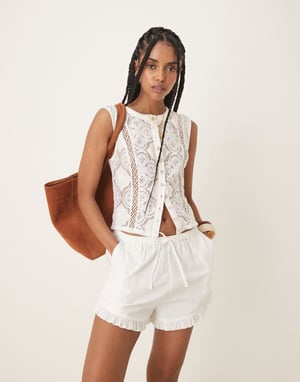ASOS DESIGN frill detail shorts in white
