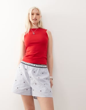 Tommy Jeans tommy girl embroidered boxer shorts in light blue