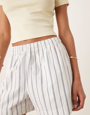 Abercrombie & Fitch tie waist poplin shorts in blue stripe