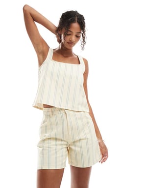 ASOS DESIGN dad short in buttermilk stripe