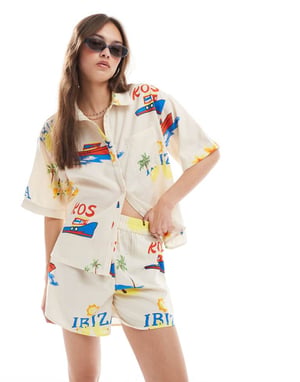 Pieces high waist short co-ord in summer holiday print