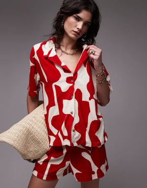 Topshop abstract print towelling shorts co-ord in red