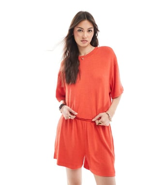 ASOS DESIGN textured knit short co-ord in red