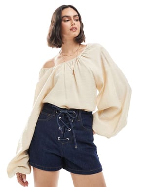 ASOS DESIGN denim tie front short in indigo
