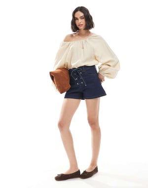 ASOS DESIGN denim tie front short in indigo
