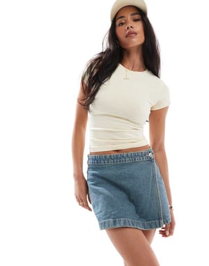 Cotton On asymmetric wrap skort in sahara blue