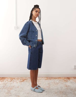 Reclaimed Vintage denim jort in mid blue wash