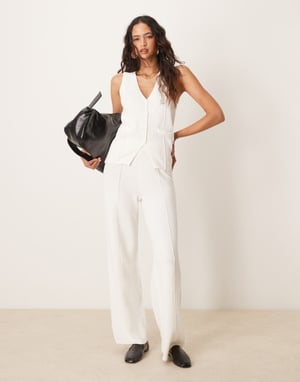 ASOS DESIGN knitted wide leg trouser co-ord in white
