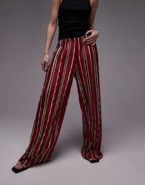 Topshop stripe plisse wide leg trouser in red