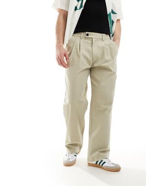 Jack & Jones bill wide fit pleated trouser in beige