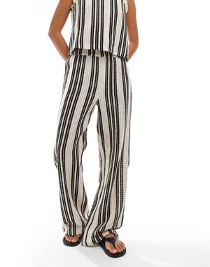 Object open knit wide leg trouser co-ord in monochrome stripe