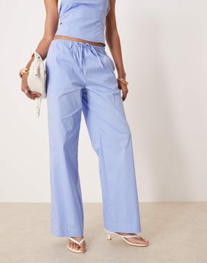 Nia lacey wide leg trouser co-ord in chambray blue